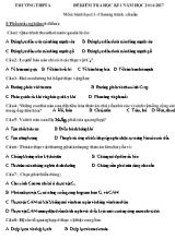 Đề kiểm tra học kì I môn Sinh học lớp 11 - Năm học 2016-2017
